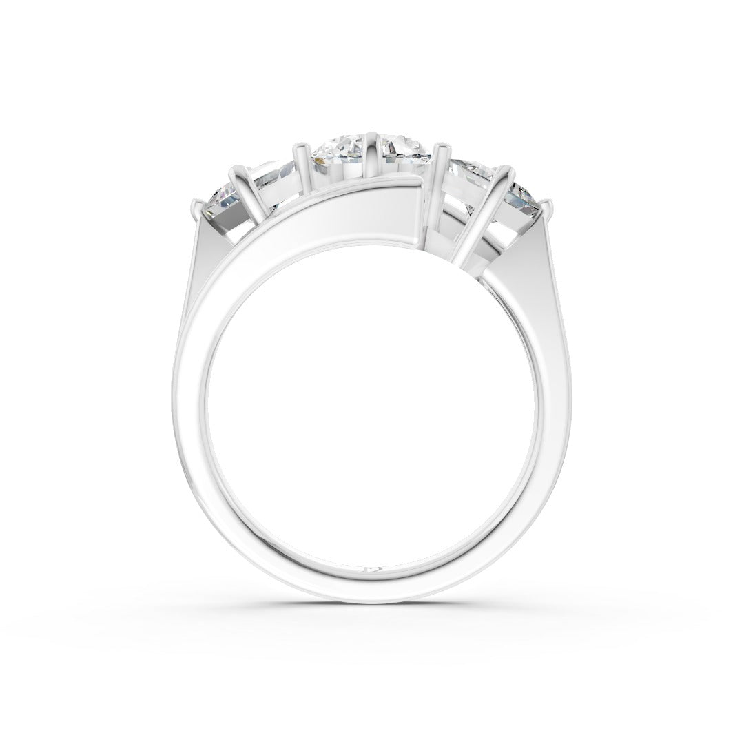 Oval and Princess Cut Diamond Three-Stone Bypass Ring