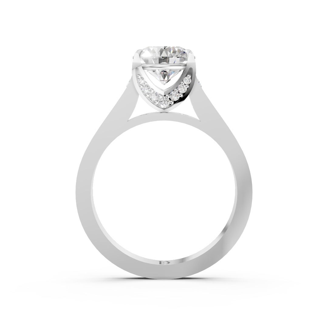 Round Cut Diamond with Pavé Bridge Hidden Halo Ring