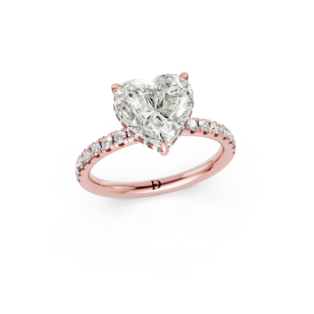 Heart Cut Hidden Halo Pave Set Ring