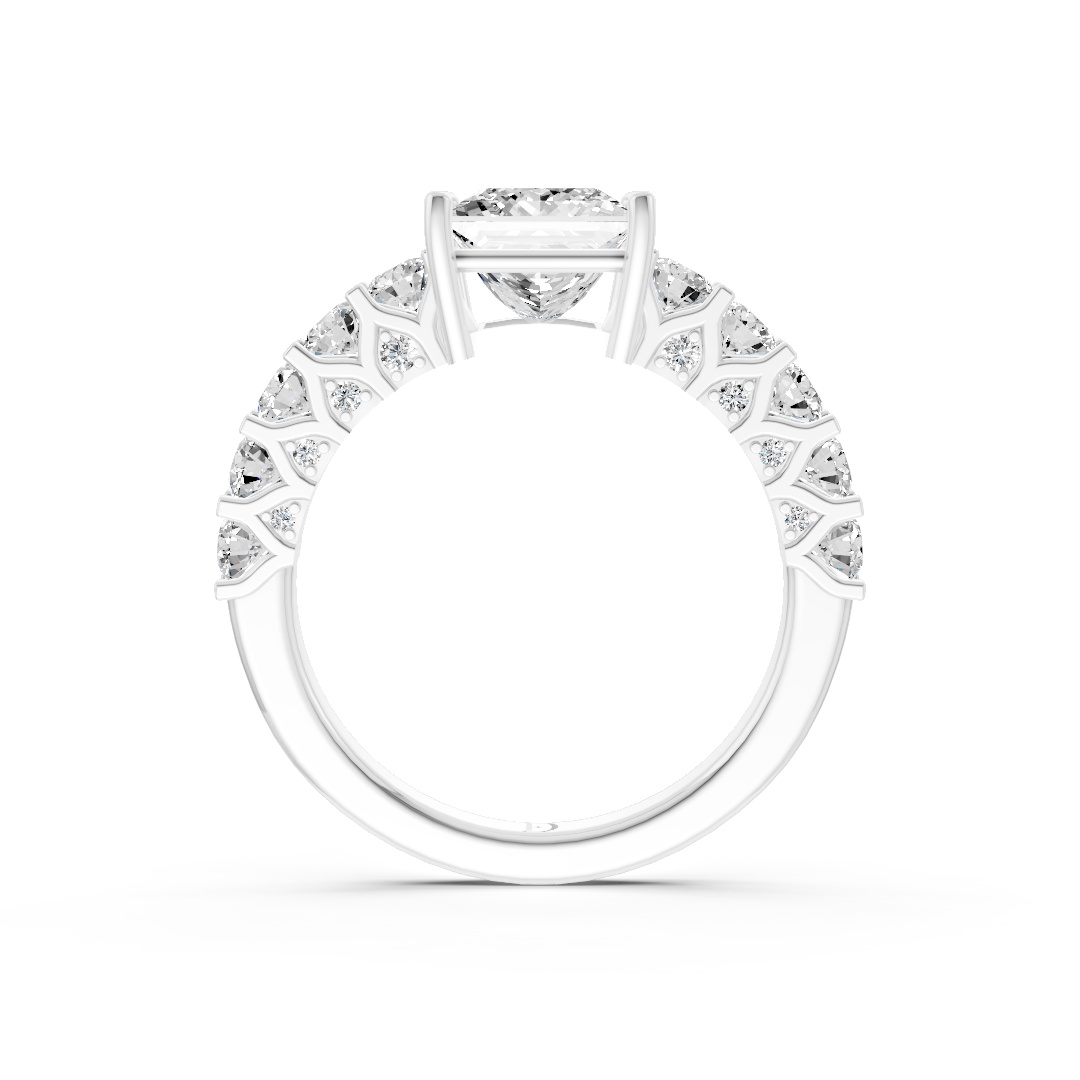 Princess Cut Diamond With Scalloped Graduated Shank Ring