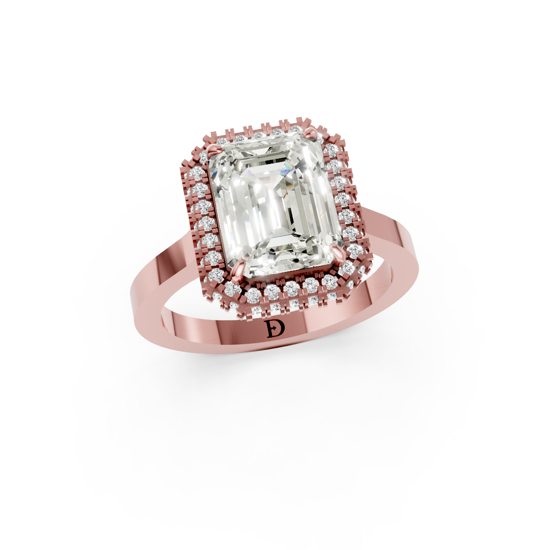 Emerald Diamond Double Halo Ring