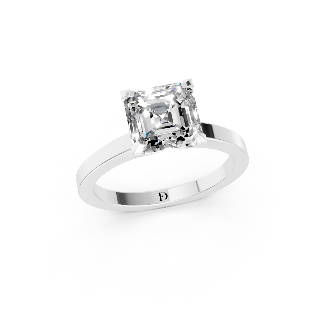 Asscher Cut V-Cathedral Shank Ring