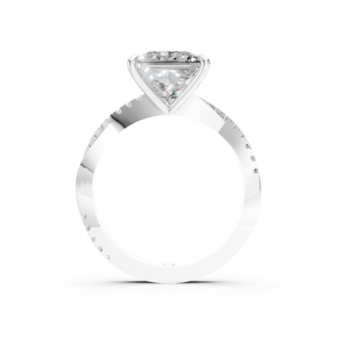 Princess Cut Diamond Twisted Anniversary Ring With Pave Band
