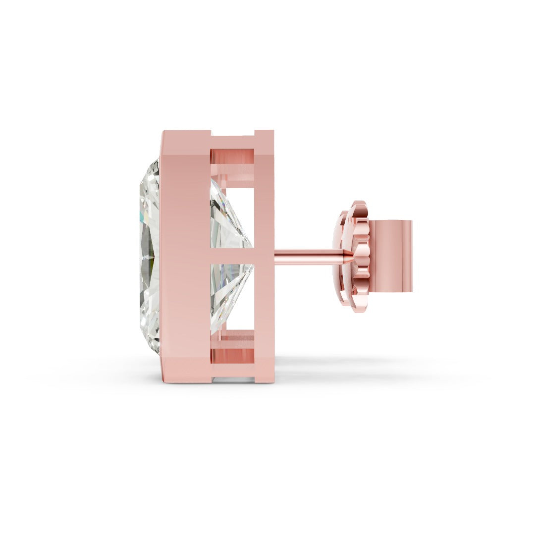 Radiant Cut Lab Grown Diamond Bezel Set Stud Earring
