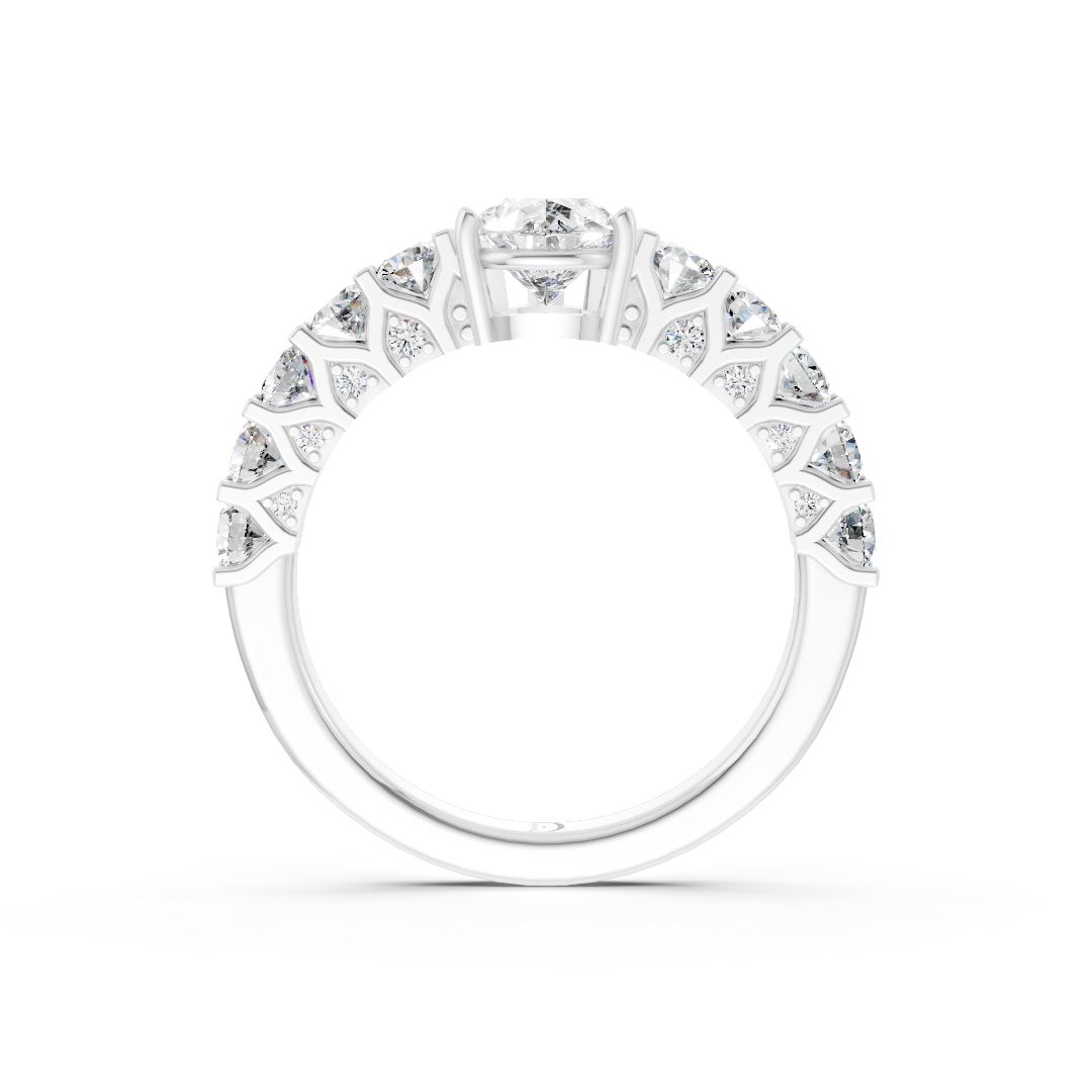 Pear Cut Diamond With Scalloped Graduated Shank Ring