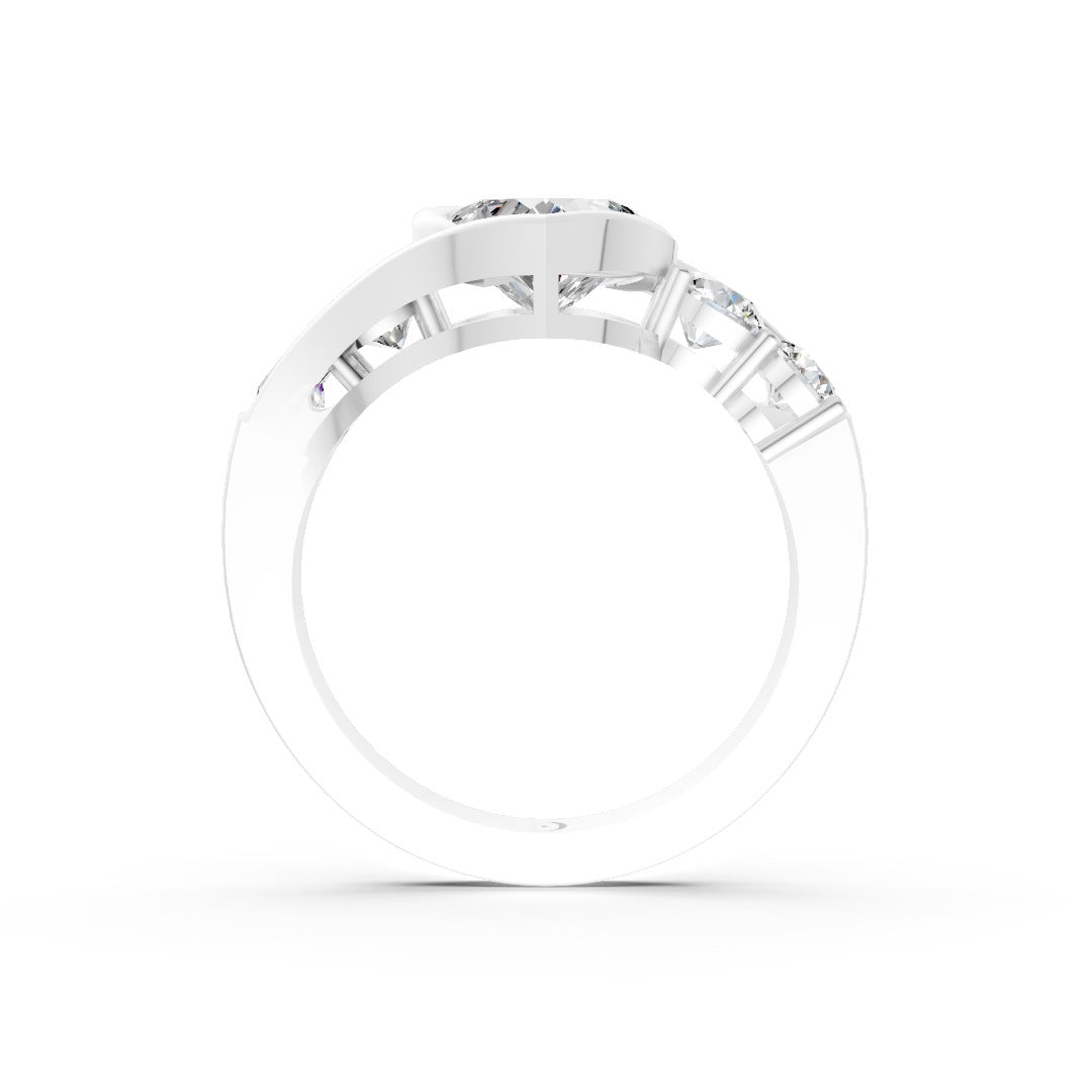 Unique Five-Stone Heart And Round Diamond Ring