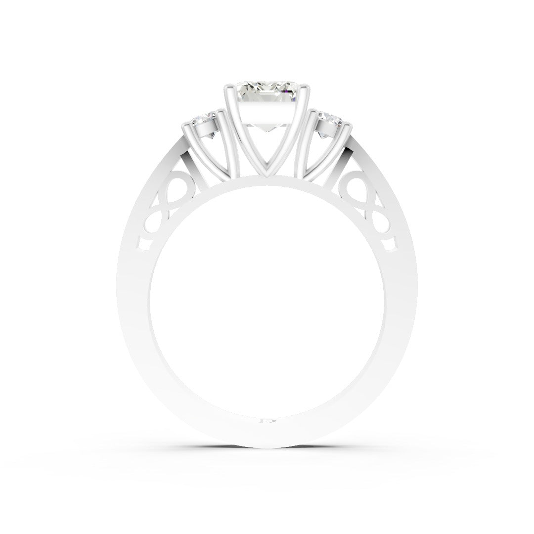 Three-Stone Emerald Cut Diamond With Filigree Infinity Band Ring