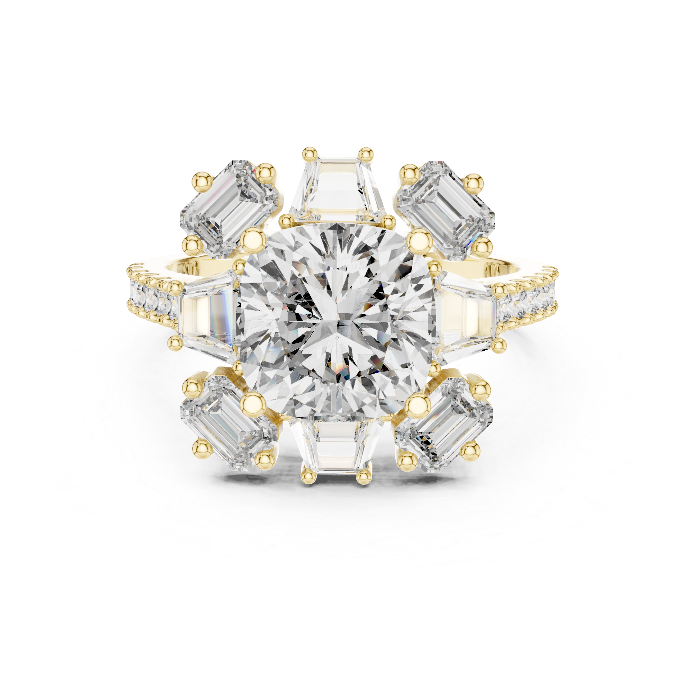Cushion Cut Sunburst Halo Wedding Ring