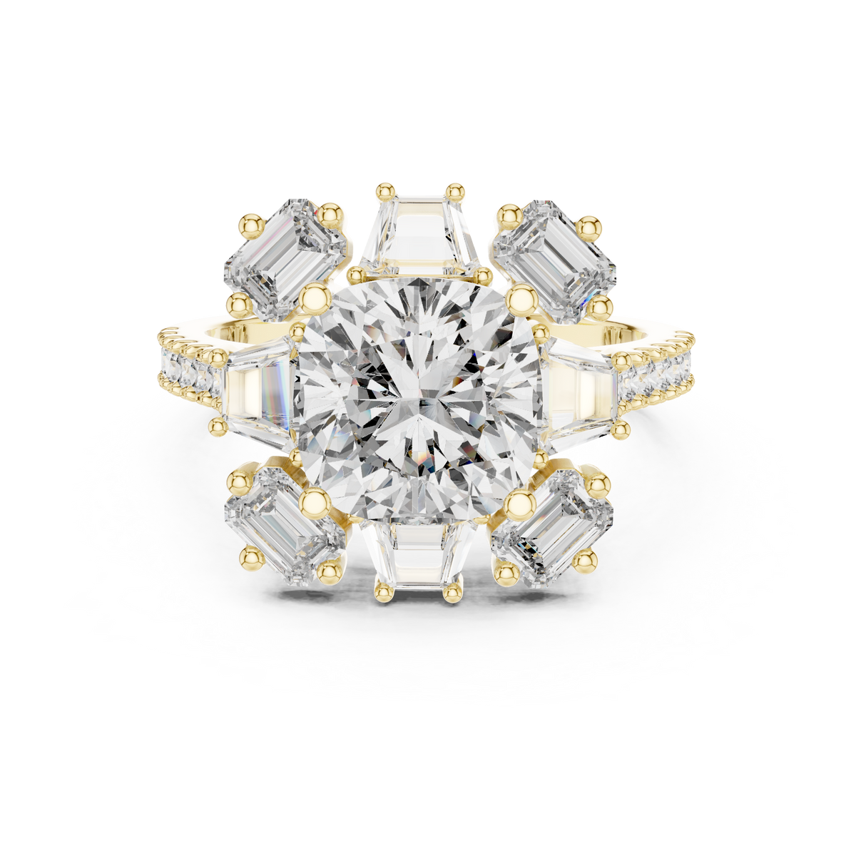 Cushion Cut Sunburst Halo Wedding Ring