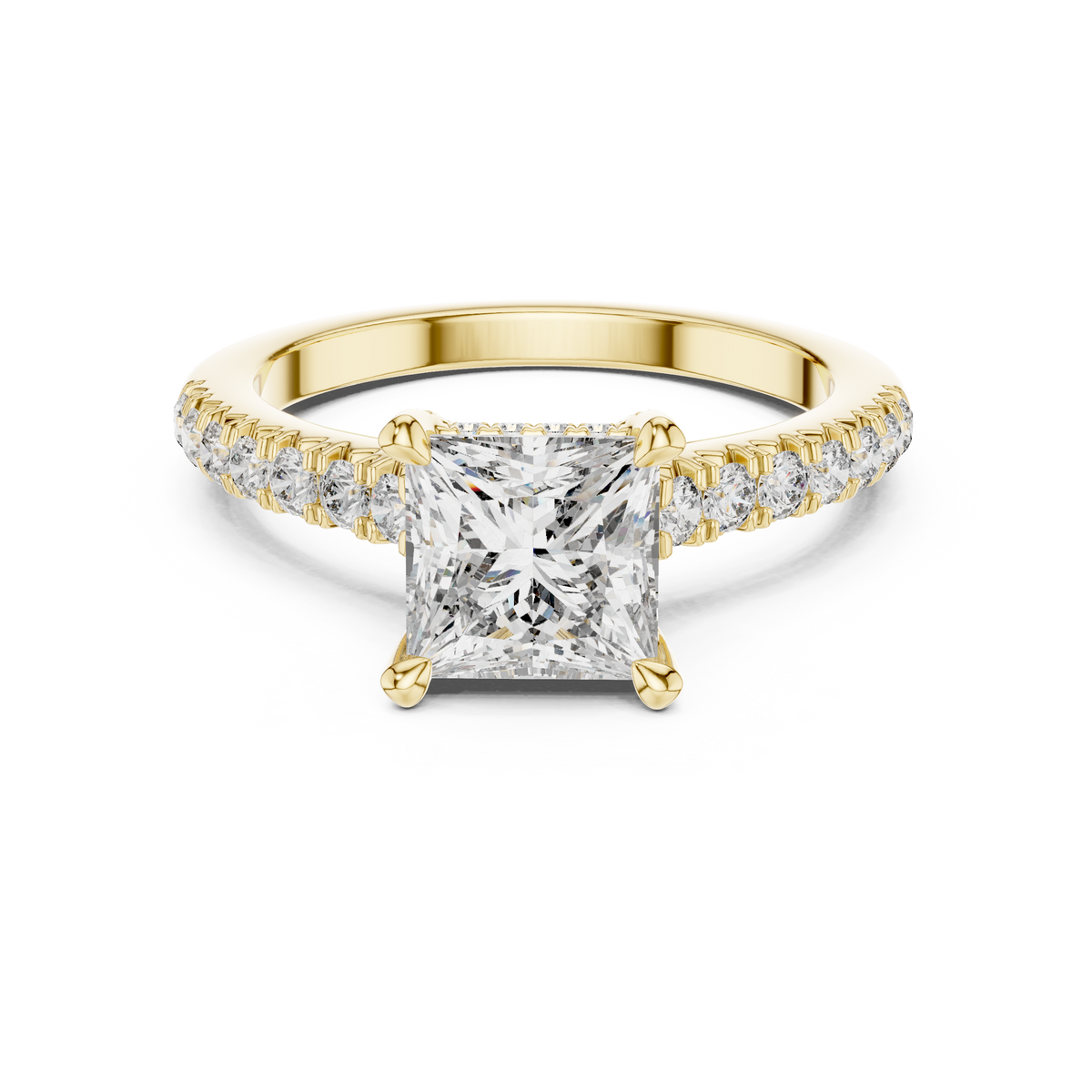 Princess Cut Lab Diamond Cathedral Shank Ring