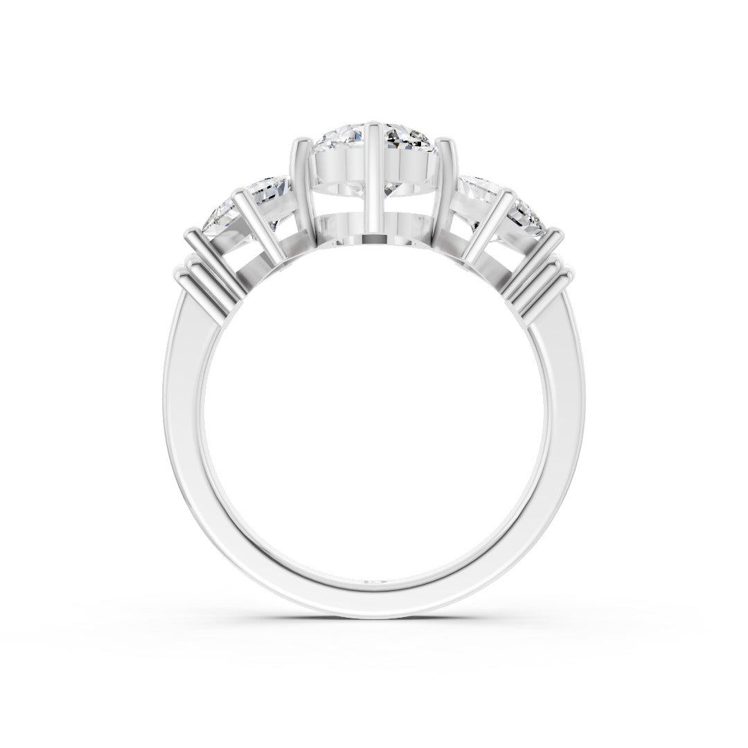 Oval Cut and Princess Cut Diamond Three-Stone Ring