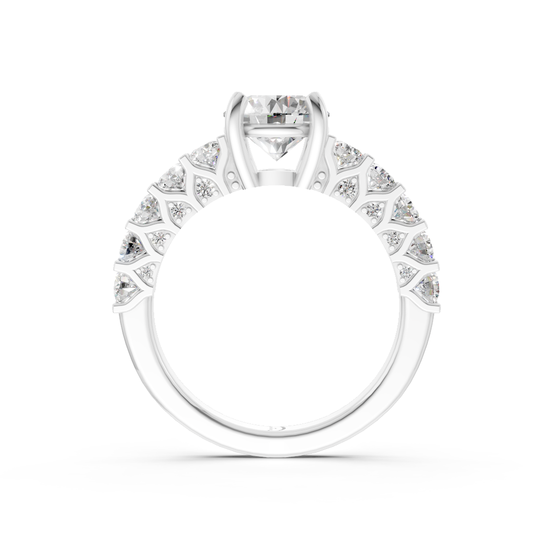 Round Cut Diamond With Scalloped Graduated Shank Ring