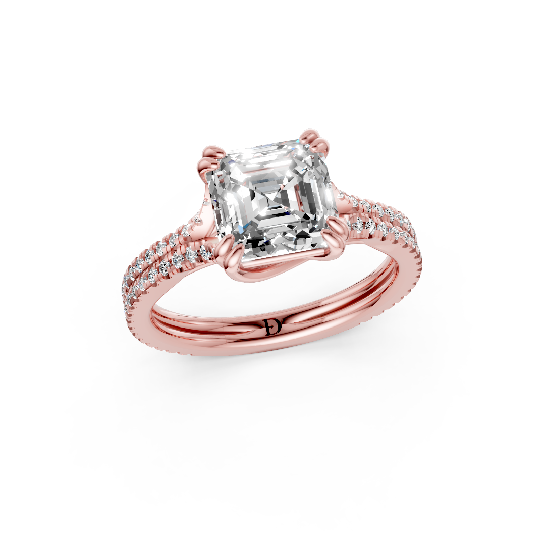 Asscher Diamond Double Band Engagement Ring