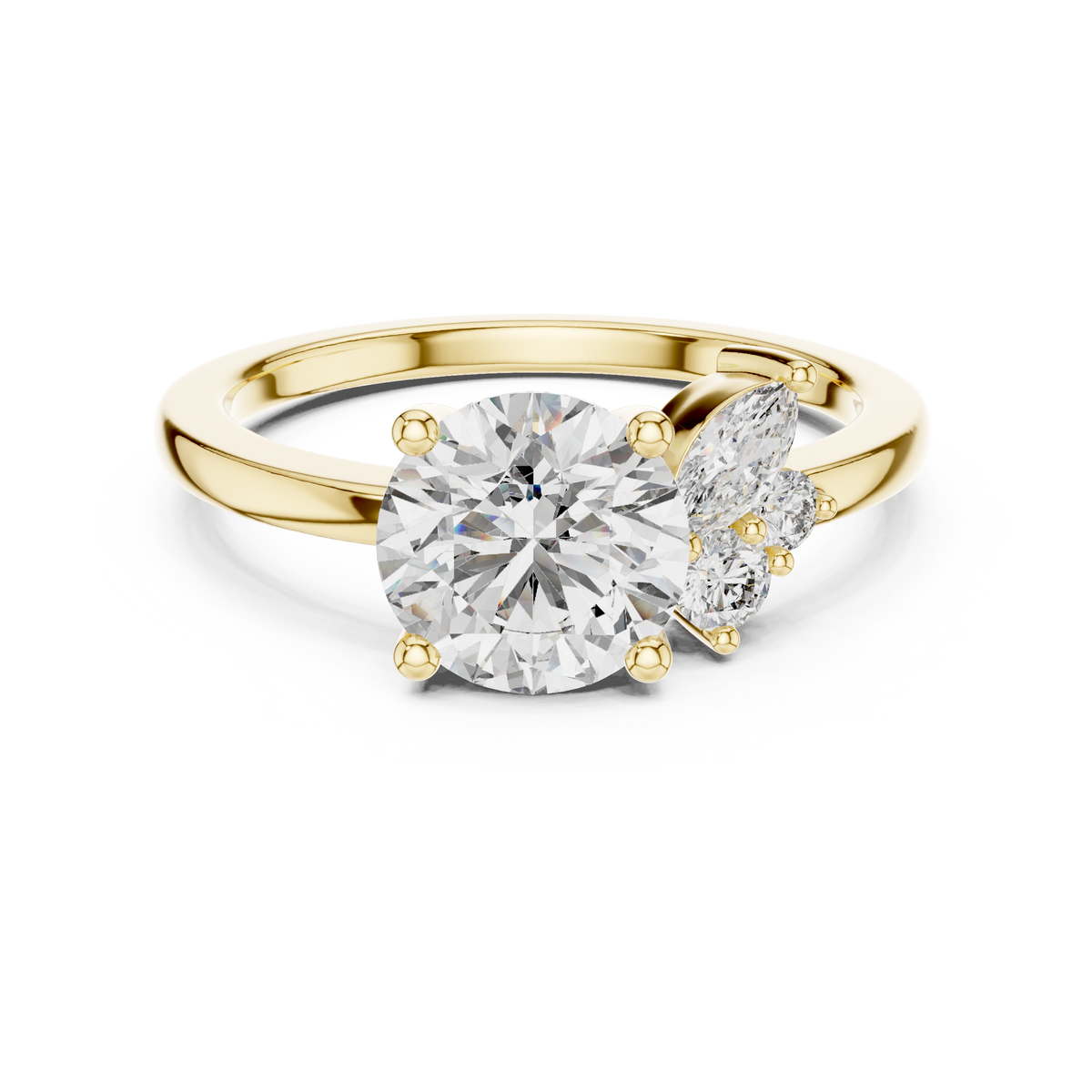Round And Marquise Cut Prong Set Wedding Ring