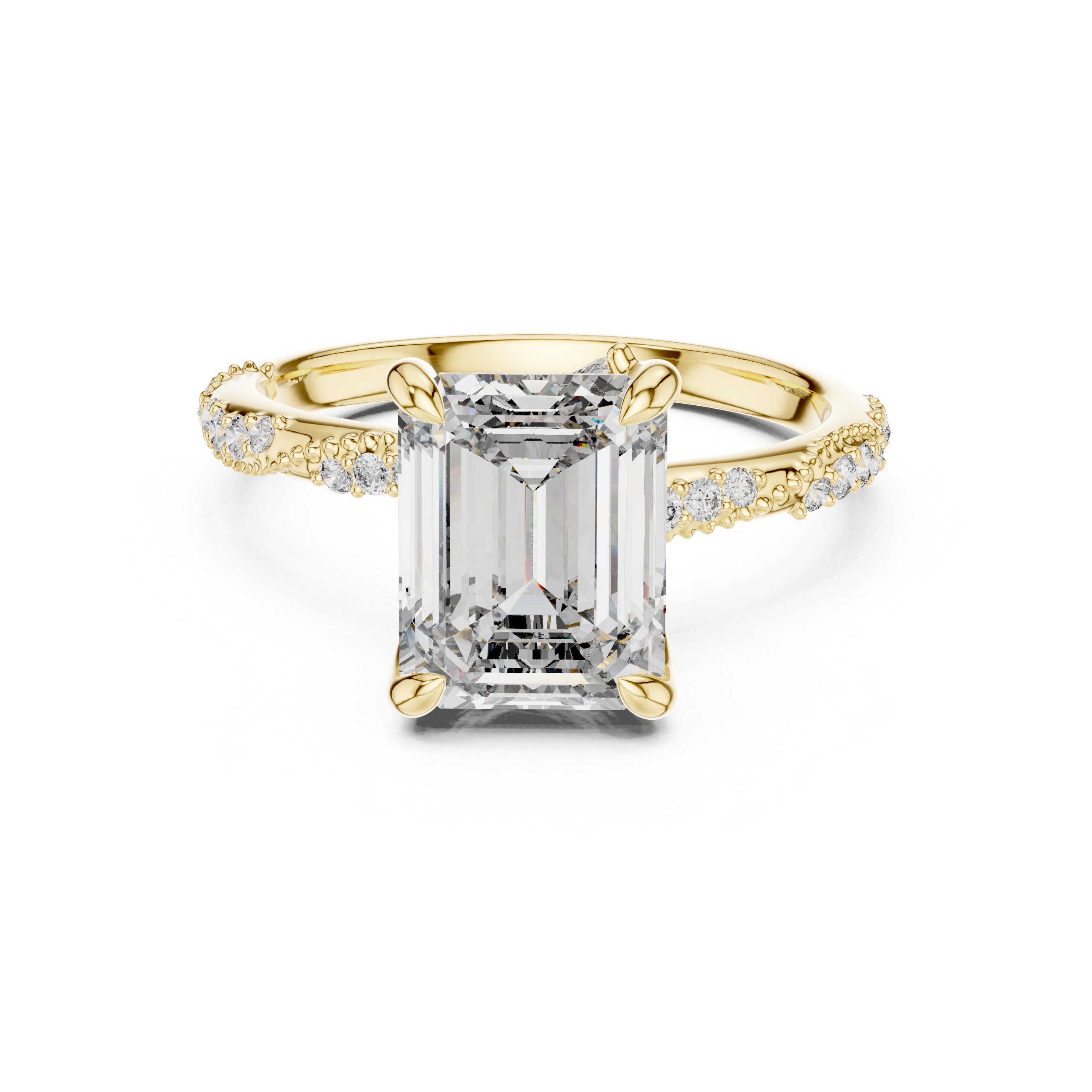Emerald Cut Milgrain Pave Set Engagement Ring