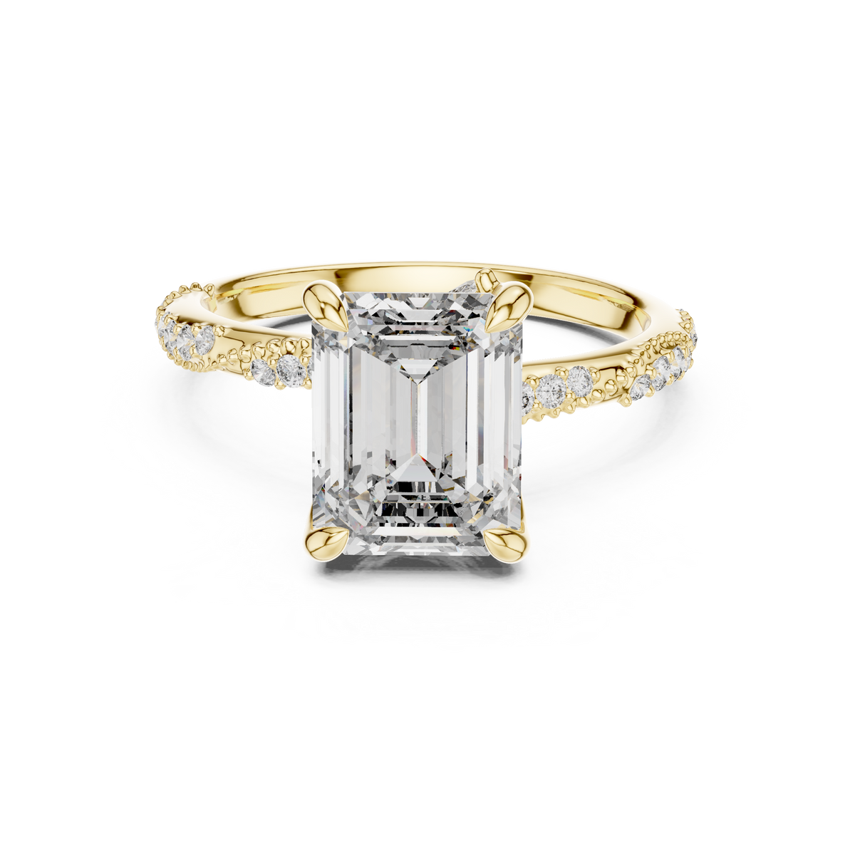 Emerald Cut Milgrain Pave Set Engagement Ring