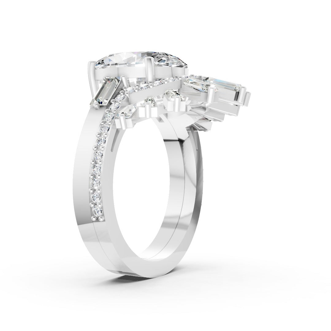 Art Deco Inspired Oval Cut Lab Diamond Sunburst Crown Bridal Set