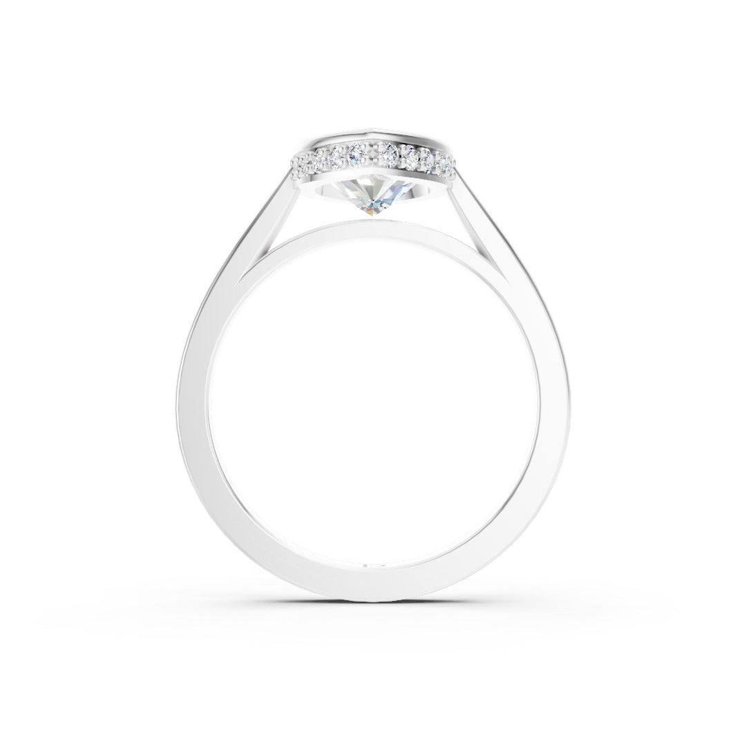 Bezel Set Marquise Brilliant Solitaire Diamond Hidden Halo Engagement Ring