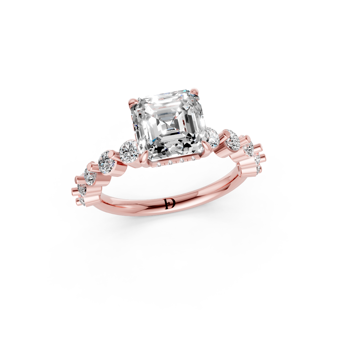 Asscher Diamond Shared Prong Engagement Ring