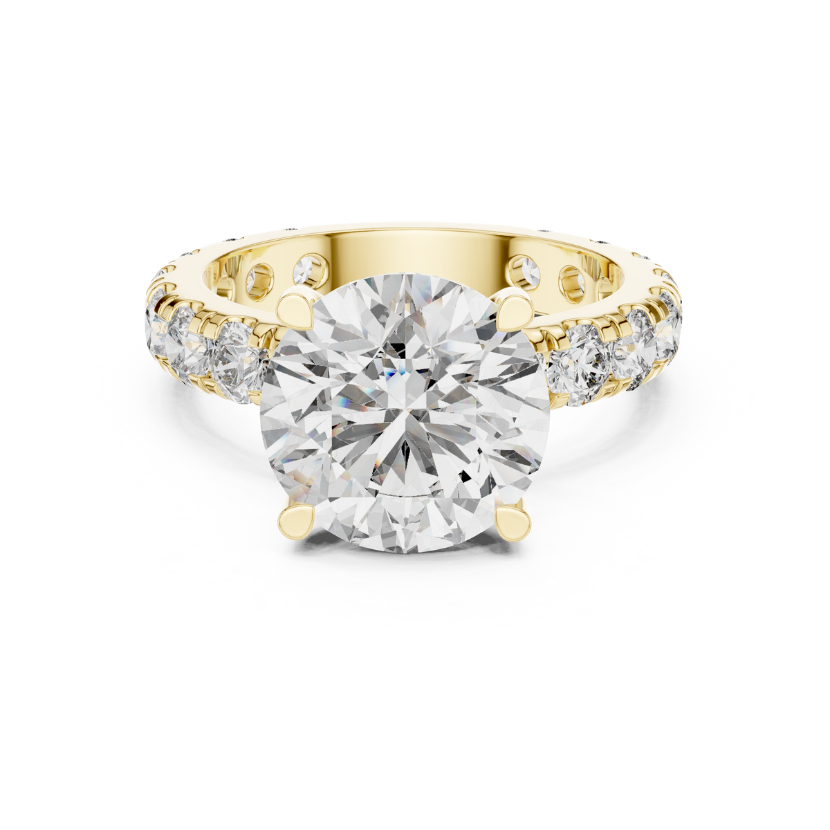 Round Diamond U-Prong Pave Set Ring
