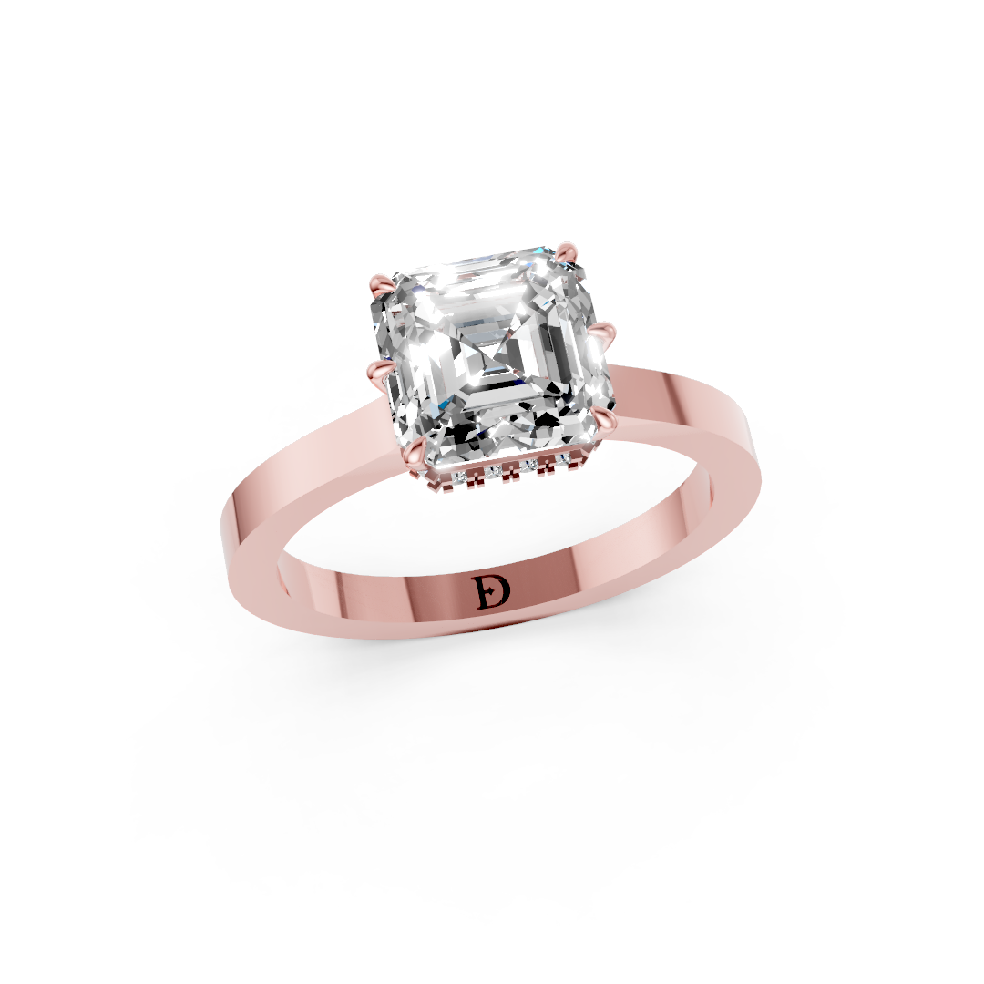Asscher Solitaire Diamond Hidden Halo Ring