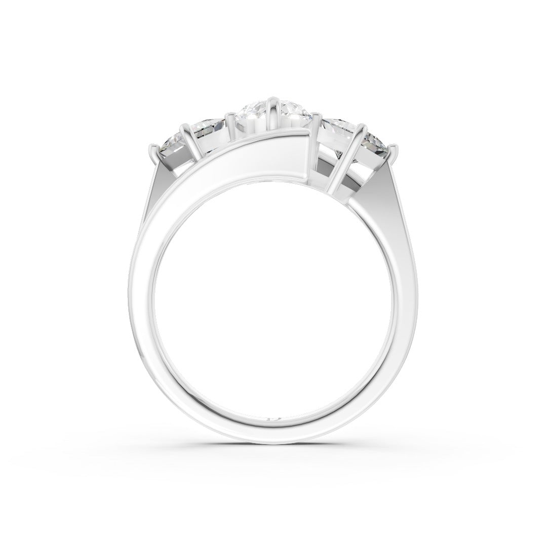 Pear and Princess Cut Diamond Three-Stone Bypass Ring