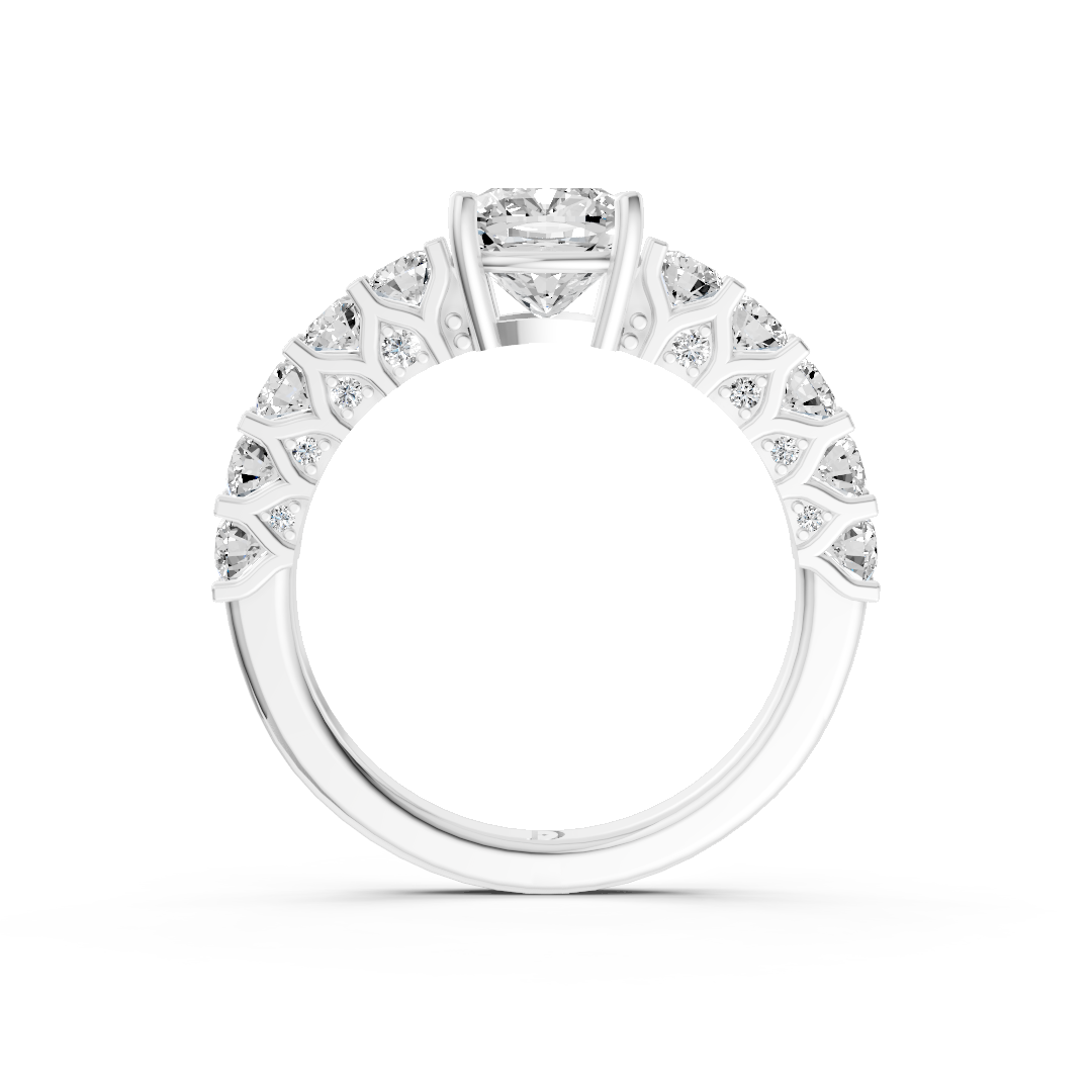 Cushion Cut Diamond With Scalloped Graduated Shank Ring