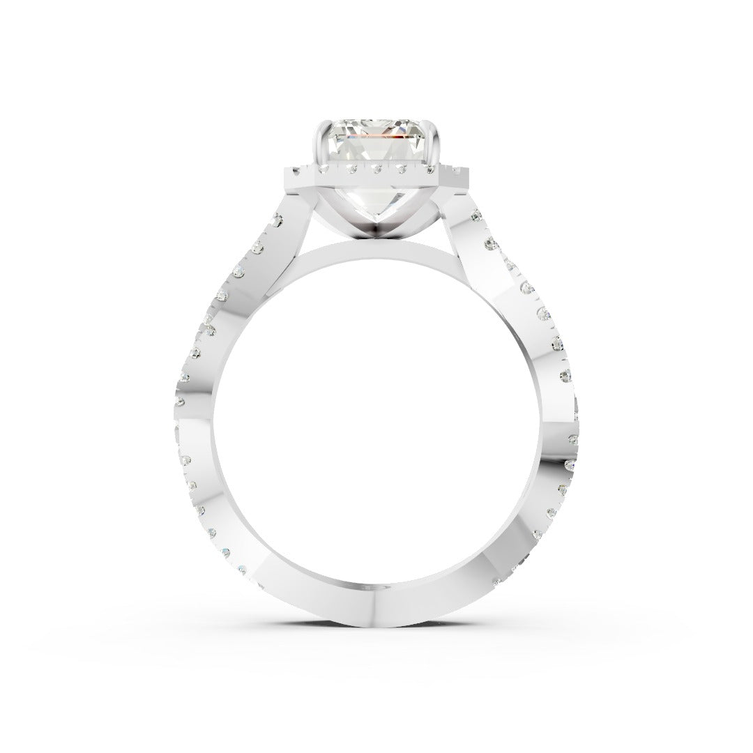 Emerald Cut Diamond Halo with Twisted Pave Ring