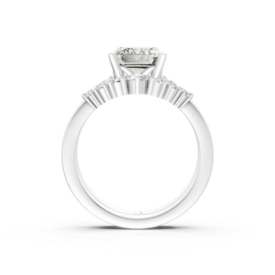 Classic Emerald Bridal Ring Set With Curved Wedding Band