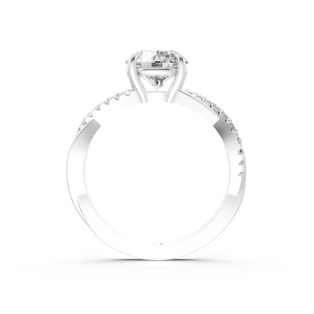 Round Cut Diamond Twisted Infinity Ring With Half-Pavé Shank