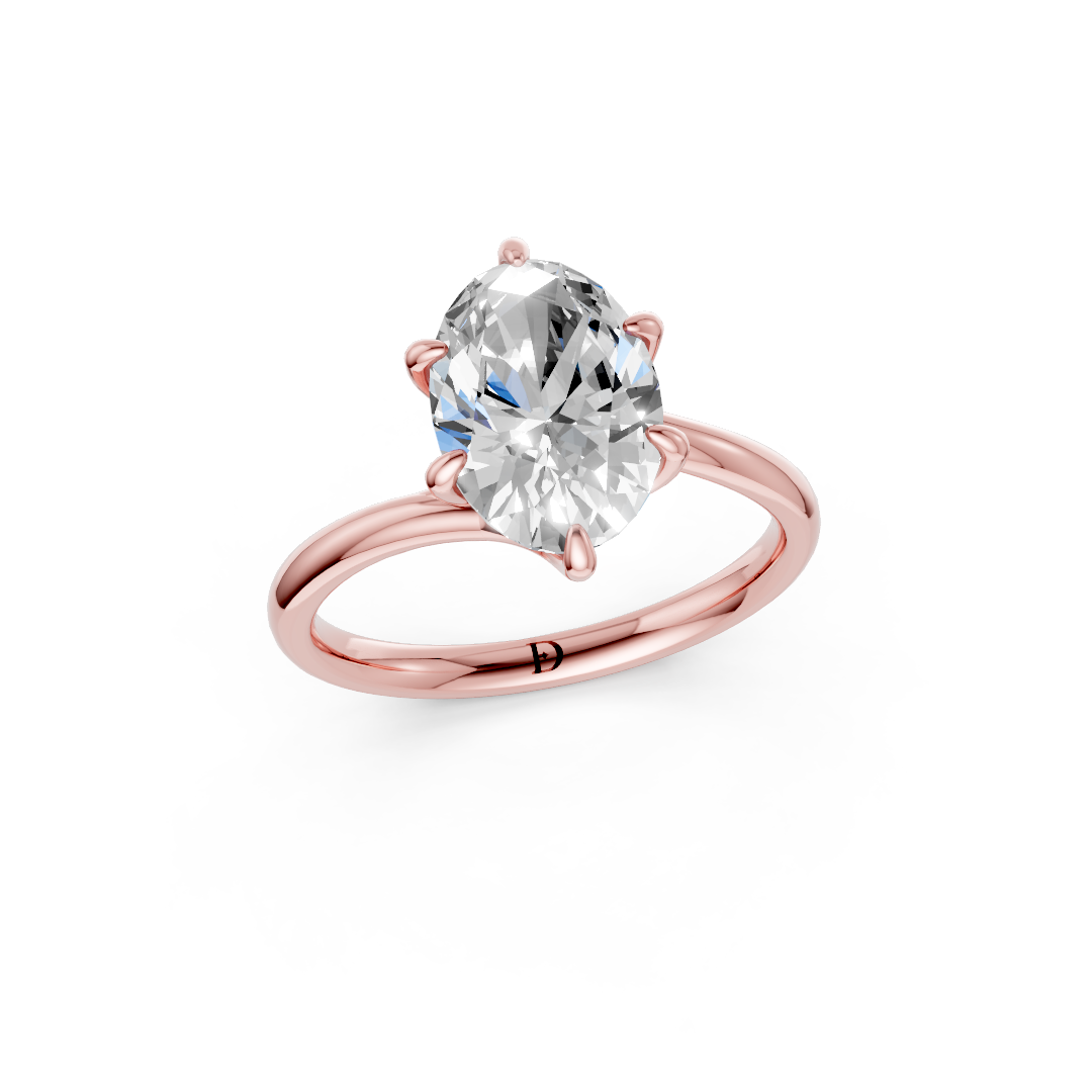 Oval Diamond Bypass Shank Solitaire Ring