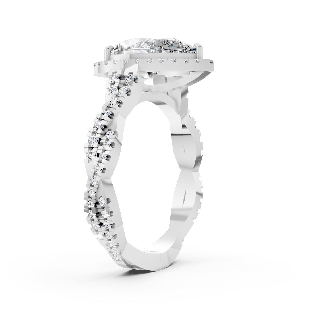 Pear Cut Diamond Halo with Twisted Pave Ring