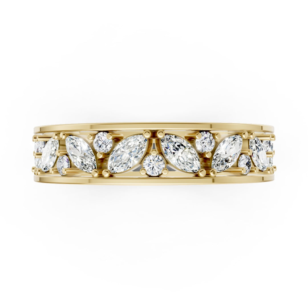 Marquise And Round Diamond Cluster Wedding Band