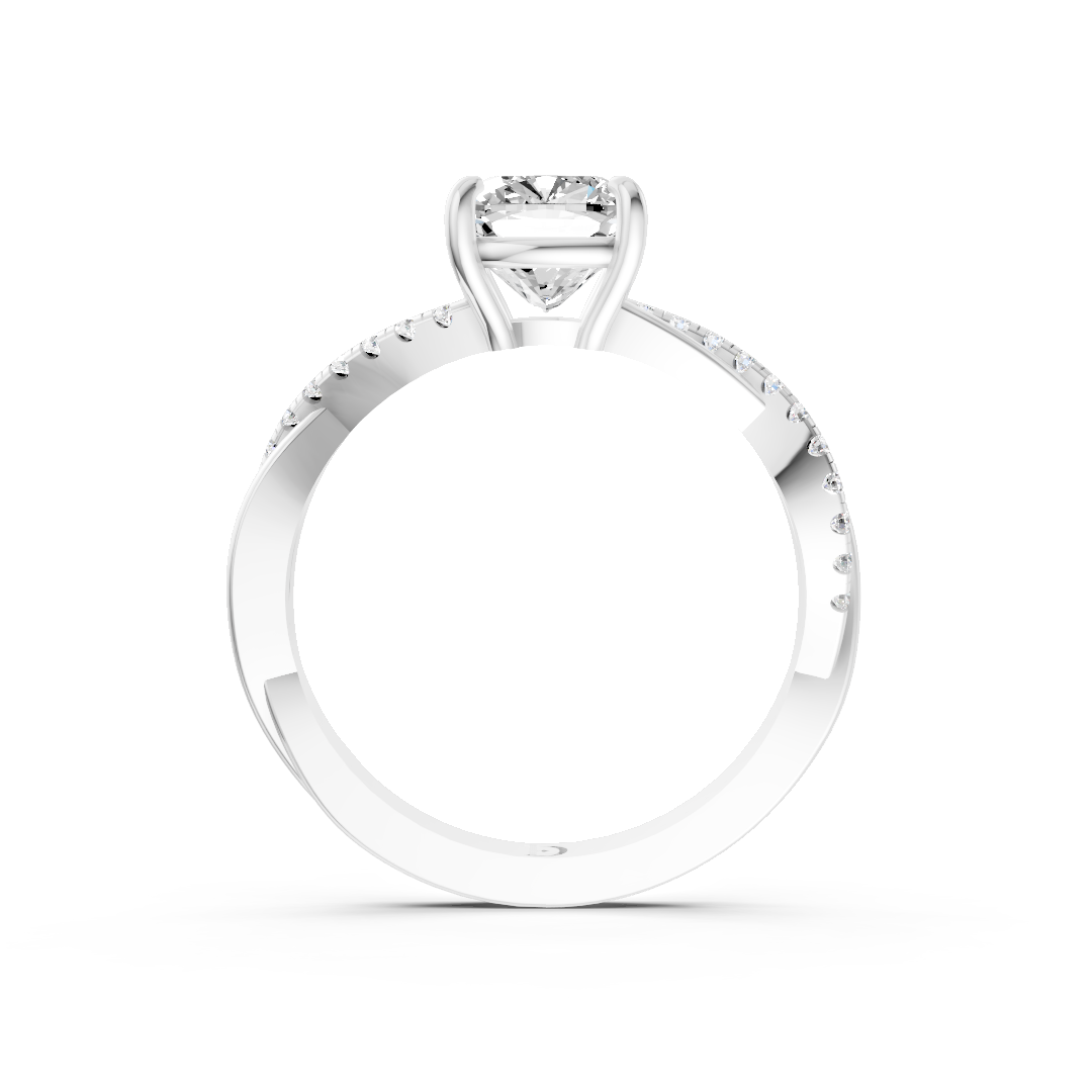 Cushion Cut Diamond Twisted Infinity Ring With Half-Pavé Shank