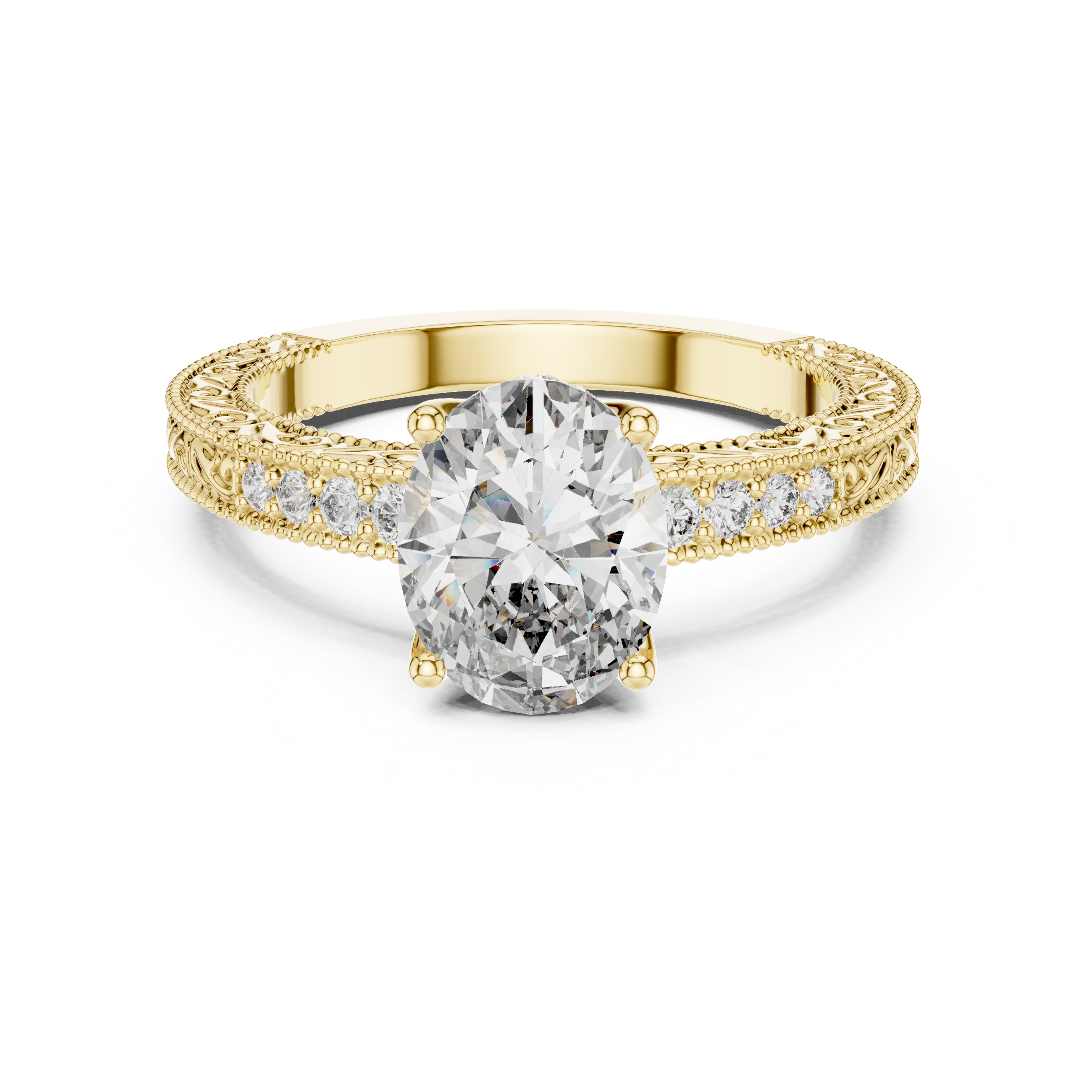 Oval Cut Milgrain Channel Set Wedding Ring