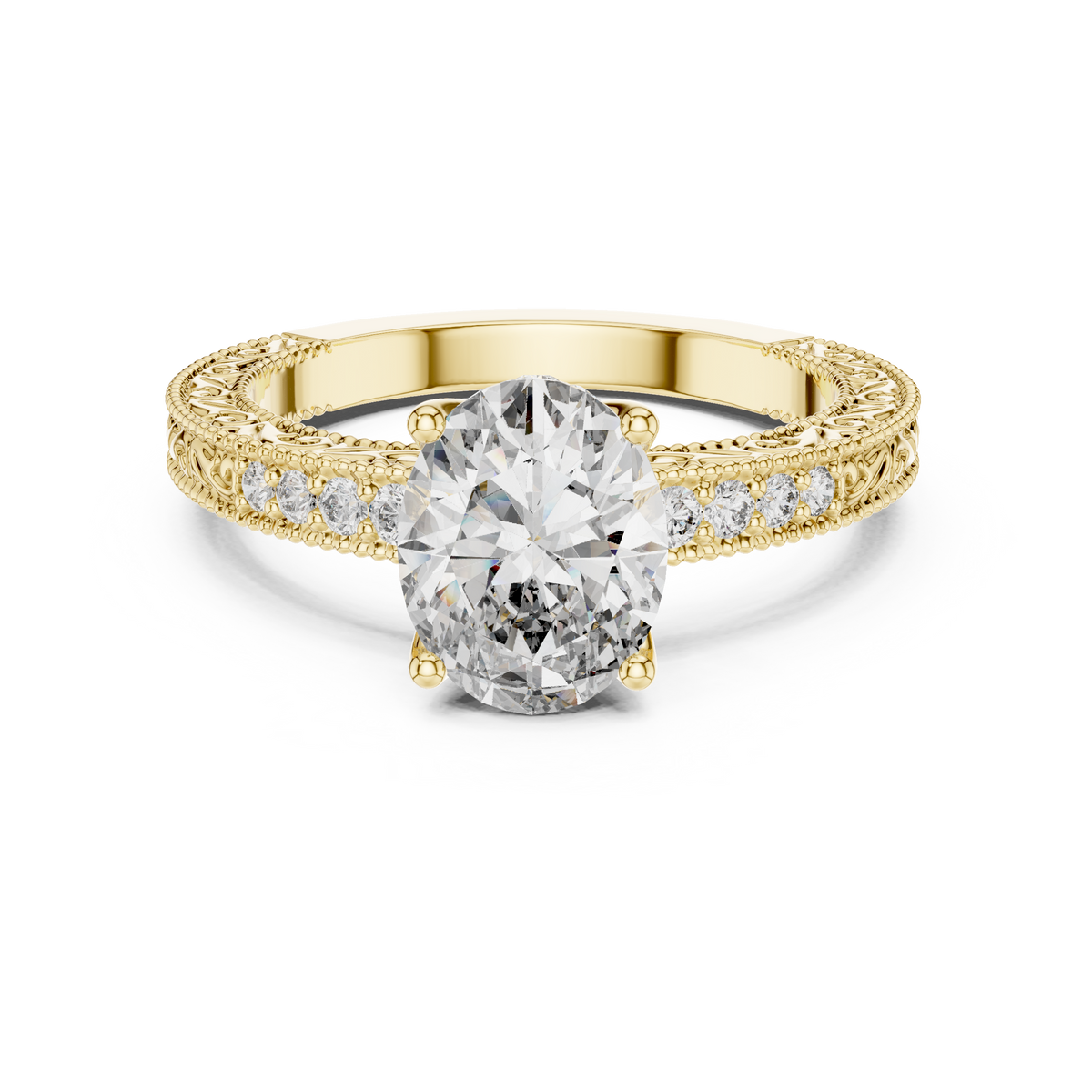 Oval Cut Milgrain Channel Set Wedding Ring