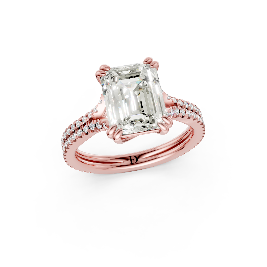 Emerald Diamond Double Band Engagement Ring