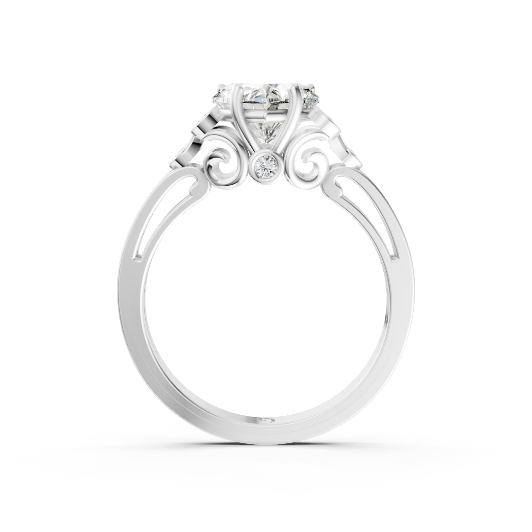 Heart Cut Diamond With Bezel Cluster & Scroll Gallery Ring