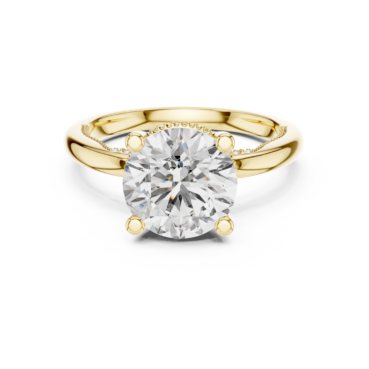 Round Cut Diamond Vintage Inspired Milgrain Wedding Ring