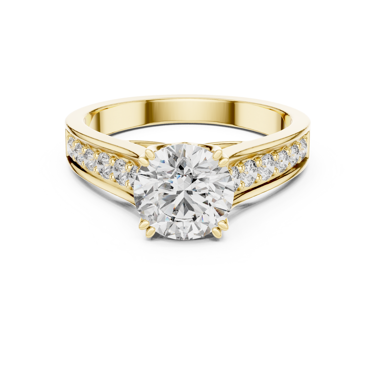Round Cut Pave Tapered Shank Ring