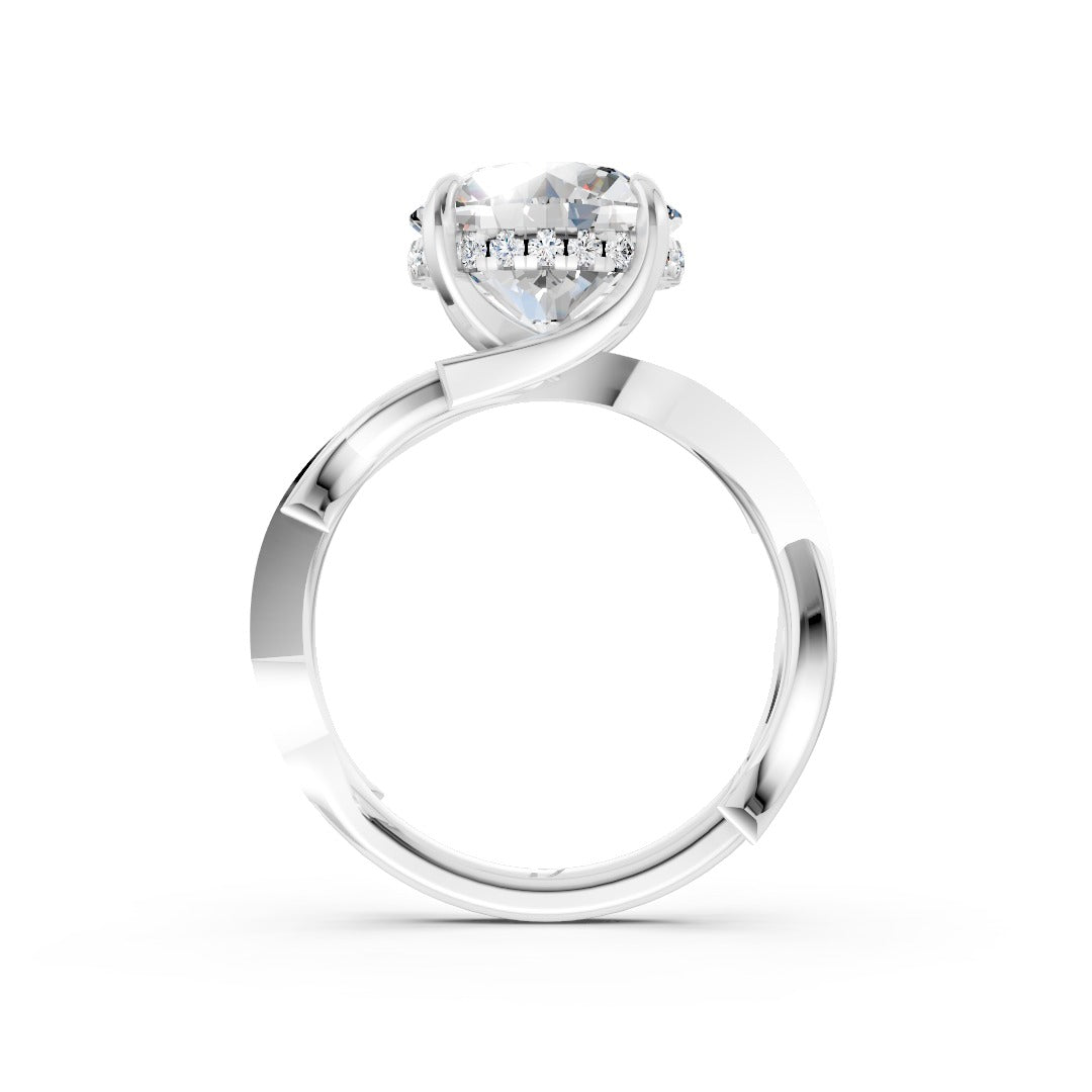 Nature Inspired Round Diamond Hidden Halo Criss-Cross Shank Ring