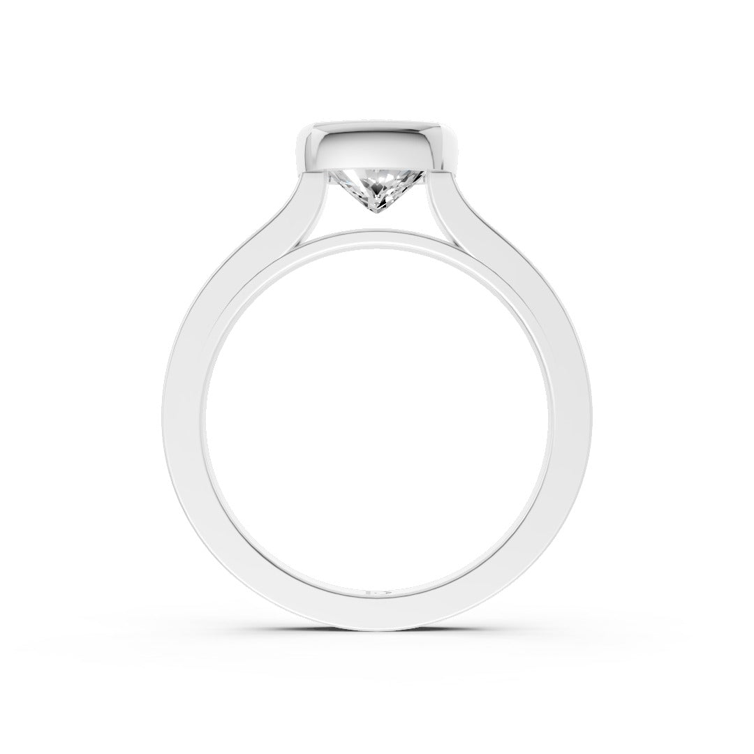 Cushion Cut Bezel Solitaire Lab Diamond Wedding Ring