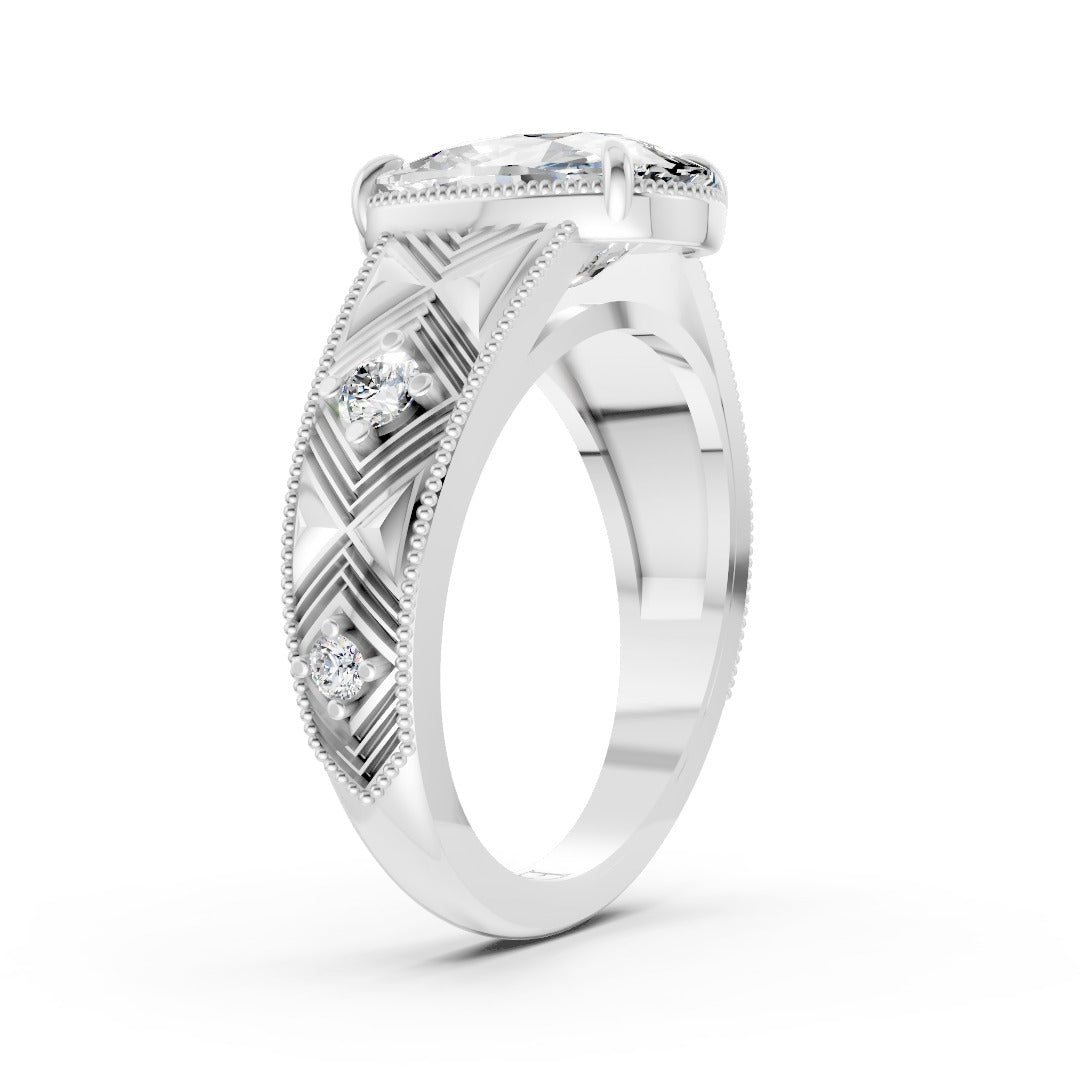 Cushion Cut Diamond Engagement Ring With Engraved Band