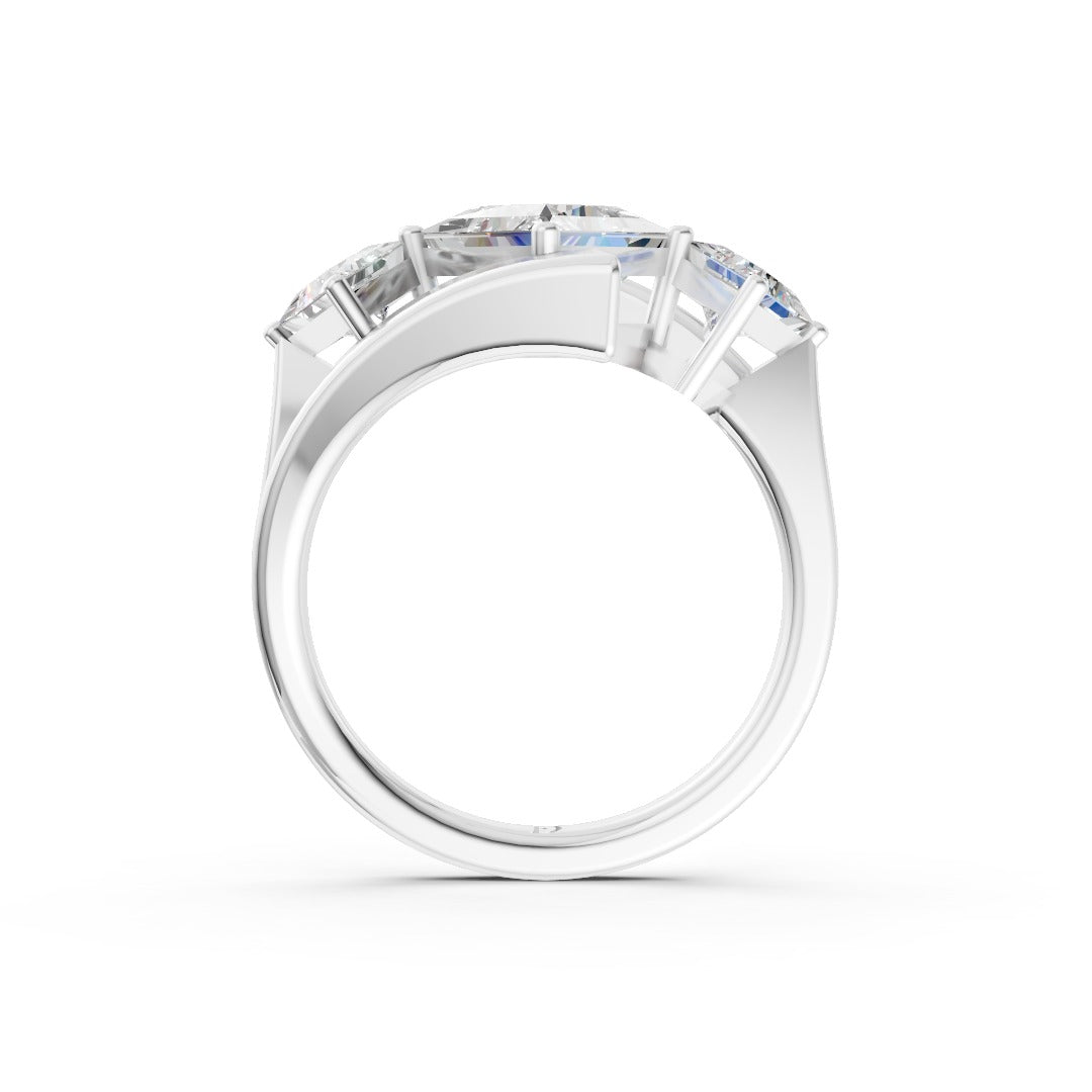 Princess and Princess Cut Diamond Three-Stone Bypass Ring