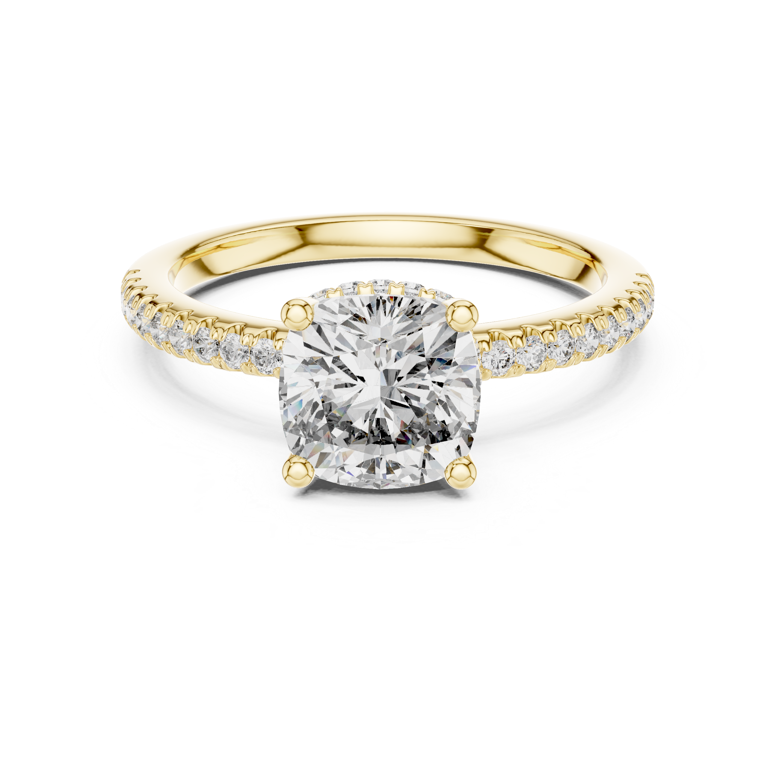 Micro Pave Hidden Halo Cushion Diamond Ring