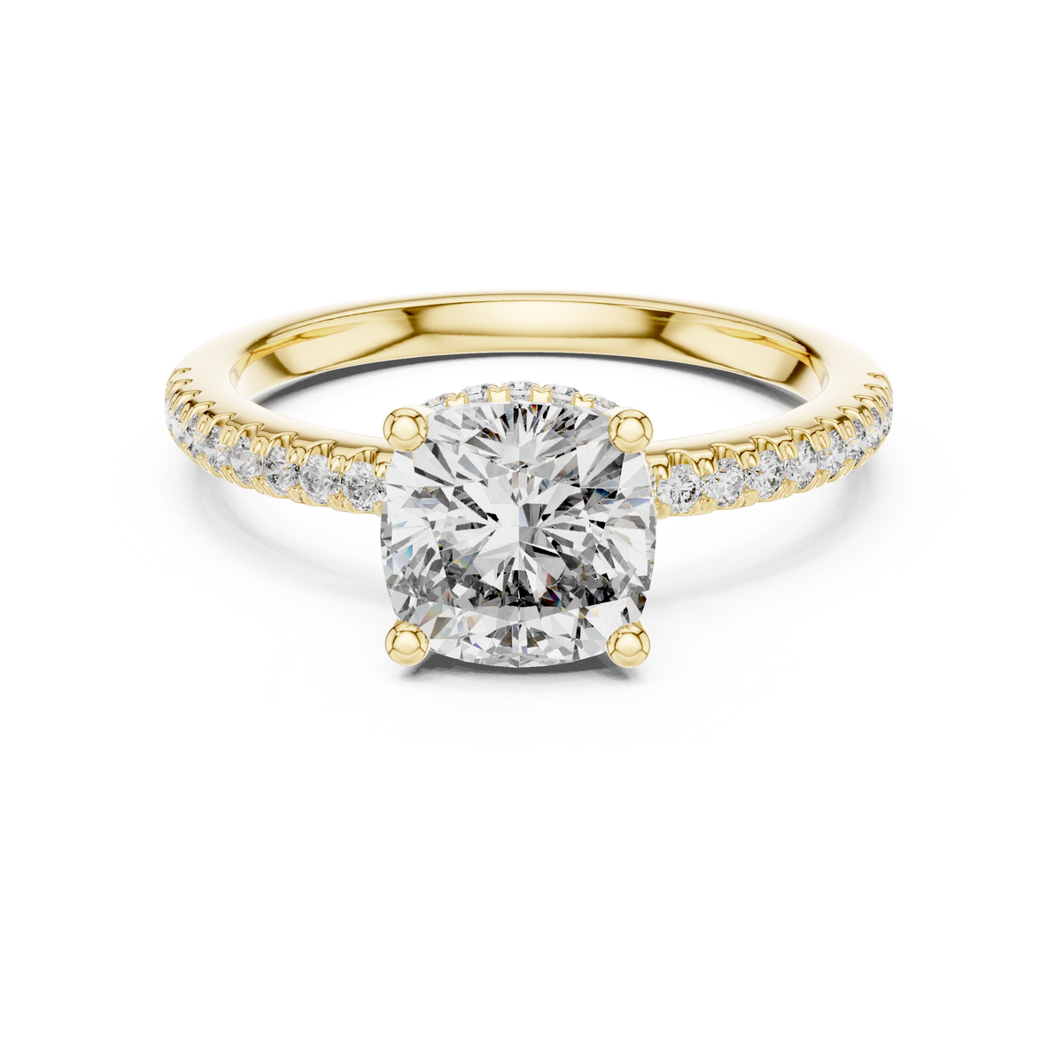 Micro Pave Hidden Halo Cushion Diamond Ring