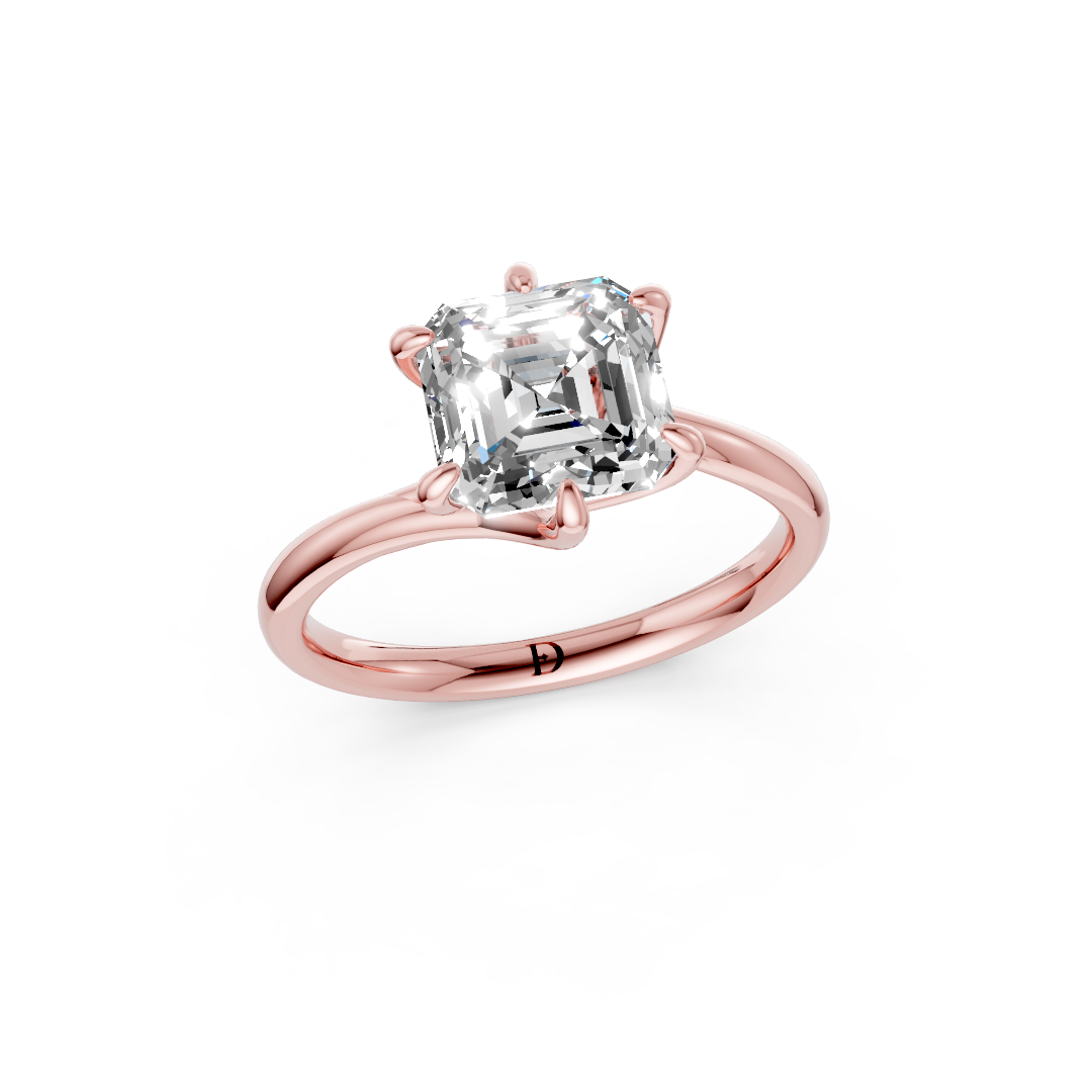 Asscher Diamond Bypass Shank Solitaire Ring