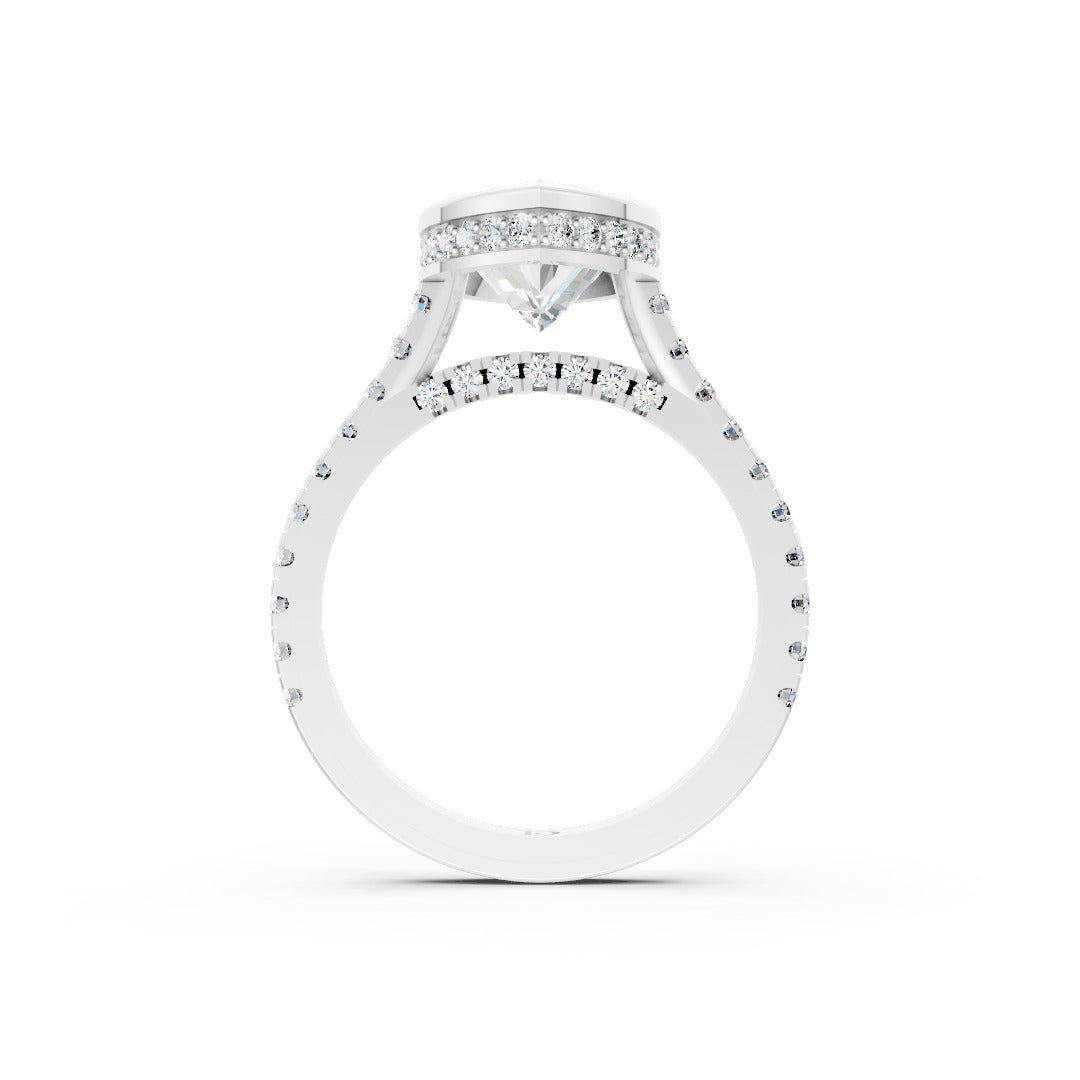 Marquise Brilliant Diamond Bezel Engagement Ring with Hidden Halo Diamond