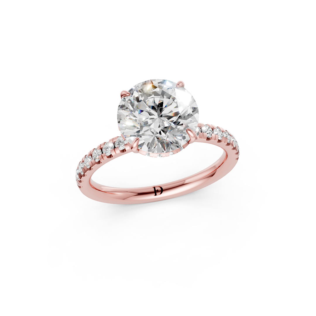 Round Cut Hidden Halo Pave Set Ring