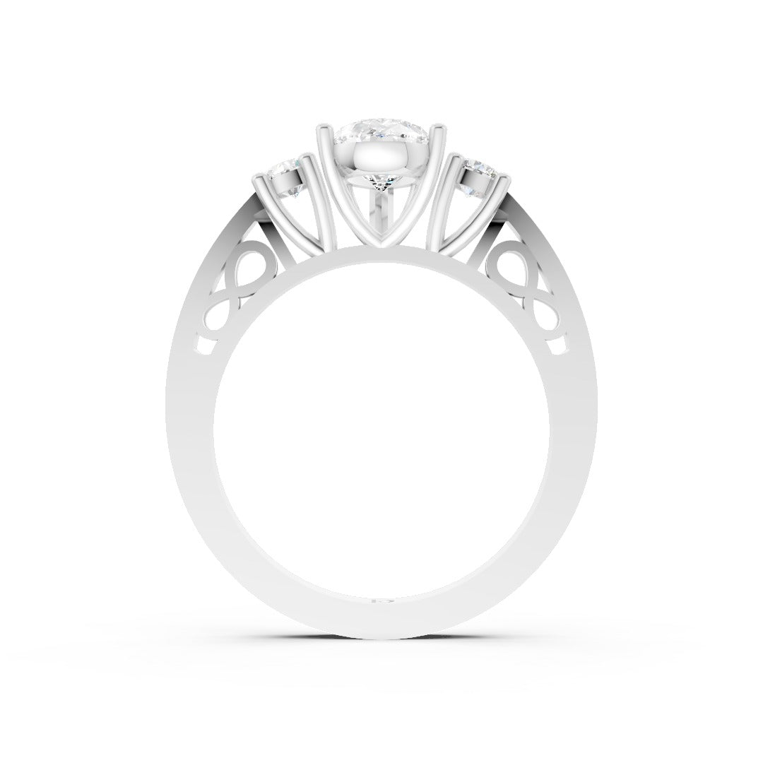 Three-Stone Pear Cut Diamond With Filigree Infinity Band Ring